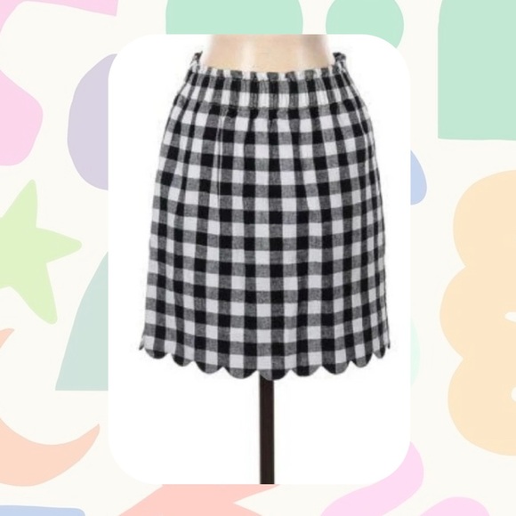 J. Crew Dresses & Skirts - J. Crew Black & White Plaid Gingham High Waist Scallop Hem Skirt Pockets